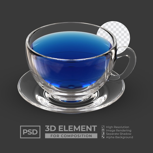 PSD 構成プレミアムpsdのための現実的な3dガラスブルーティーカップ