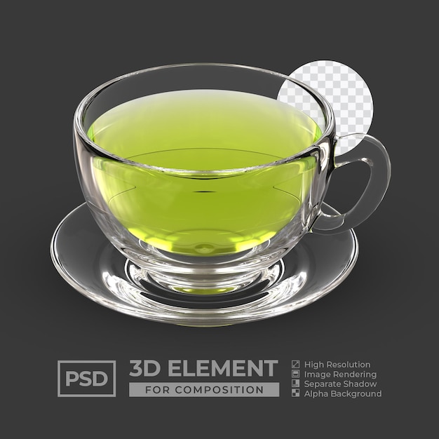 PSD tazza da tè in vetro giallo 3d realistica per composizione premium psd