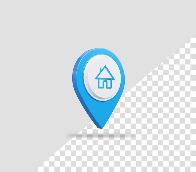 PSD realistic 3d home location icon and map pin gps