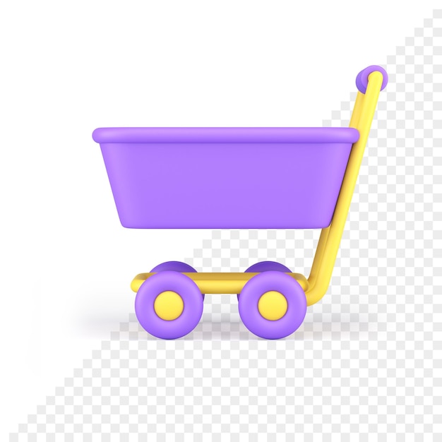 현실적인 3d 아이콘 보라색 쇼핑 Pushcart 구매 운송 배달 서비스