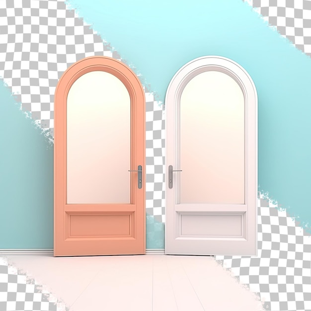 PSD 透明な背景にレンダリングされたオープンと閉じたドアの現実的な3dイラスト