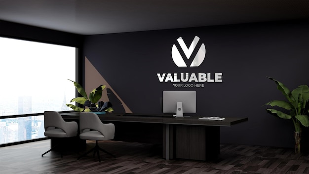 Realistic 3d logo mockup in office bussines manager room