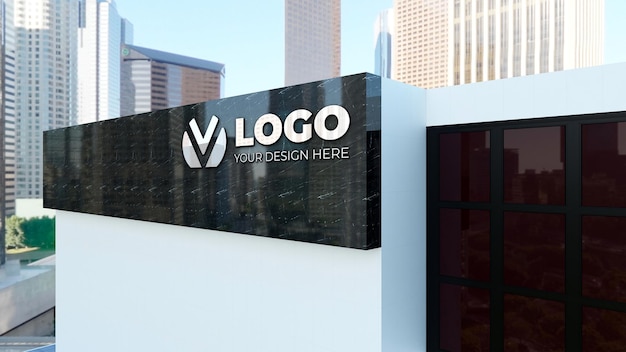 白い会社の建物の現実的な3dロゴのモックアップ