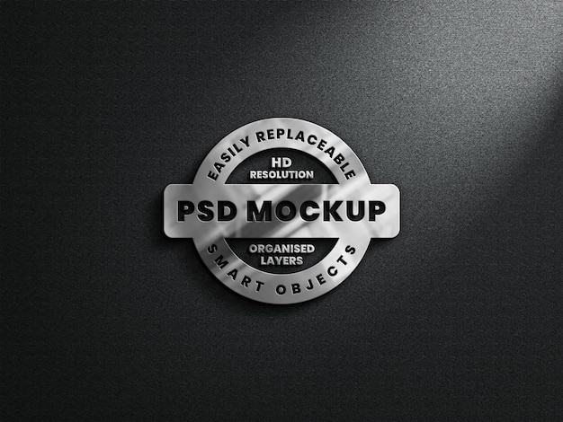 Realistic 3d logo mockup with metallic texture and reflection