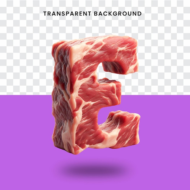 Realistic 3d meat letter e with transparent background