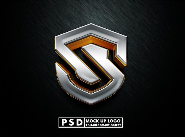 PSD逼真的3 d logo溢价PSD金属的模拟