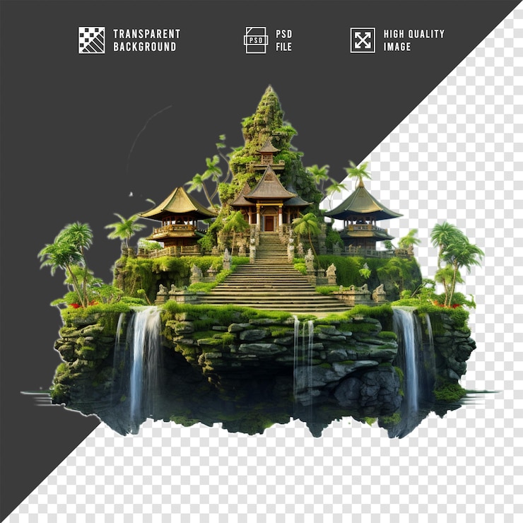 PSD реалистичная 3d-модель балийского храма на камне с прозрачным фоном jpg hd качества