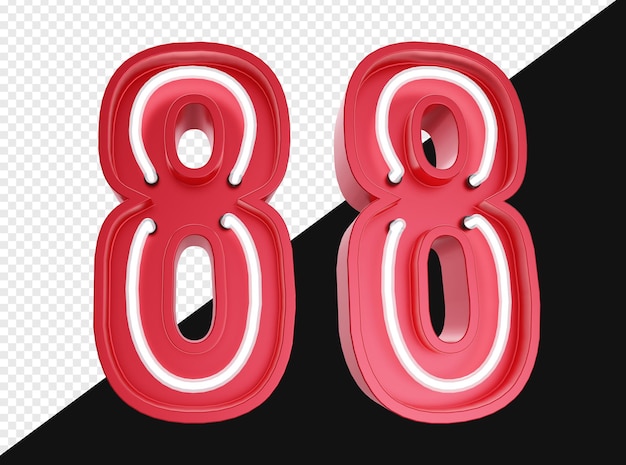 realistic 3d number eight with neon light isolated