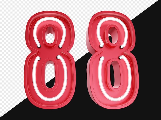 Realistic 3d number eight with neon light isolated