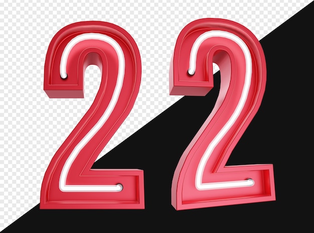 Realistic 3d number two with neon light isolated