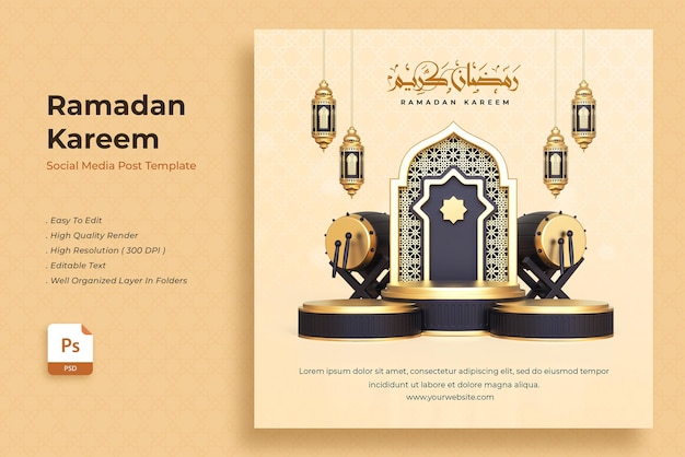 PSD realistic 3d ramadan display podium social media post template