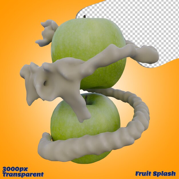 Realistic 3d render of green apple splash best for commercial and design purpose