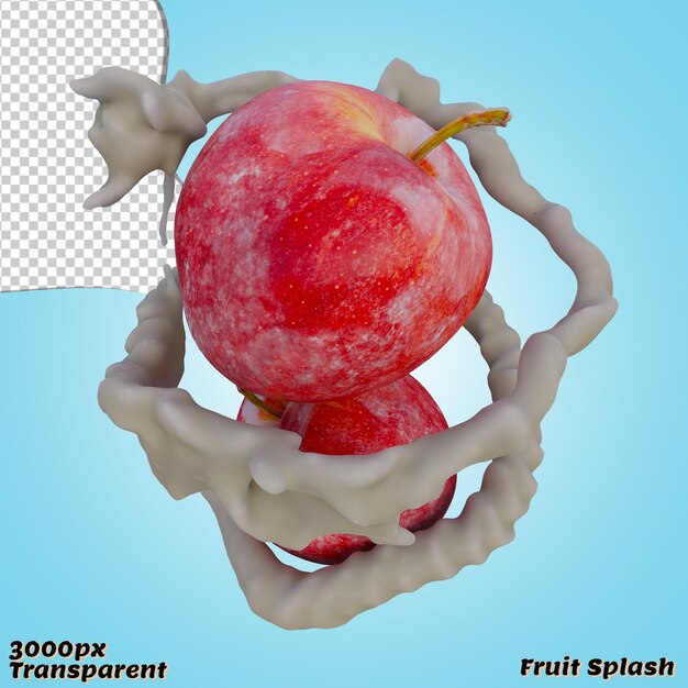 PSD Реалистичный 3d-рендеринг всплеска red apple, лучший для коммерческих и дизайнерских целей.