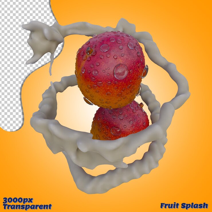 PSD realistic 3d render of red mango splash best for commercial and design purpose