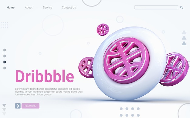 Realistic 3d rendering dribbble sign 3d render icon on the white glossy background