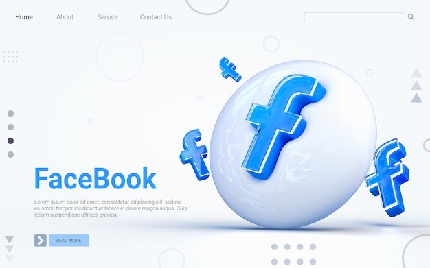 Realistic 3d rendering facebook sign 3d render icon on the white glossy background