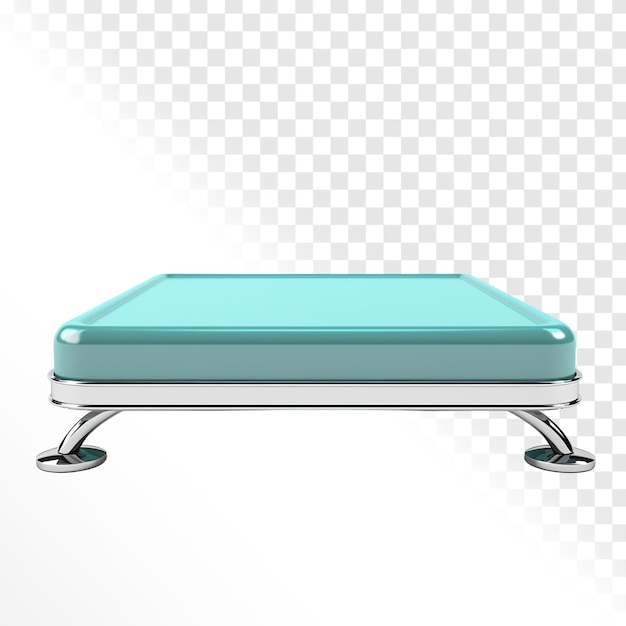 Realistic 3d rendering of turquoise color platform model on transparent background