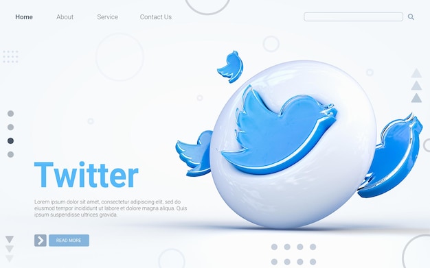 PSD realistic 3d rendering twitter sign 3d render icon on the white glossy background