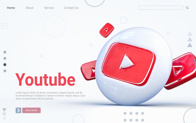 PSD realistic 3d rendering youtube sign 3d render icon on the white glossy background