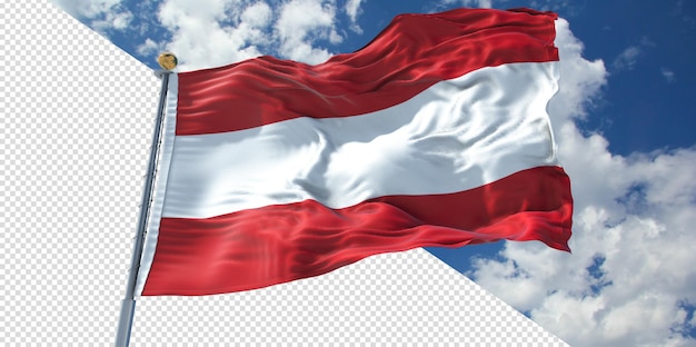 Rendering 3d realistico della bandiera dell'austria trasparente