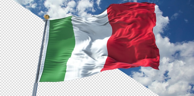 Realistic 3d renders italy flag transparent