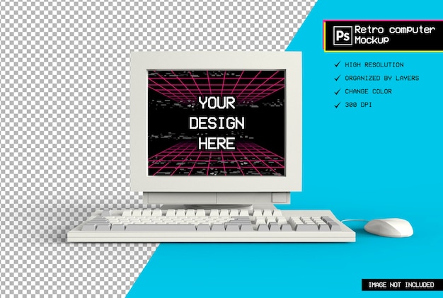 Realistic 3D retro computer mockup design