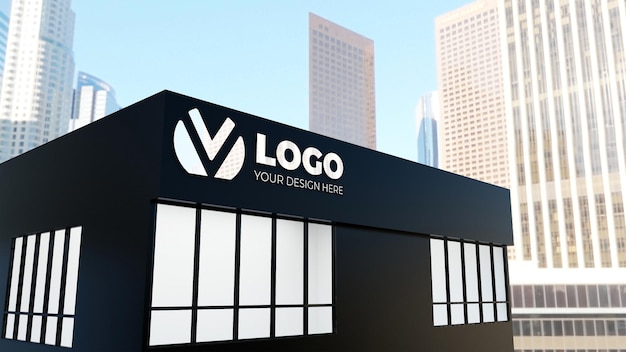 Realistic 3d sign logo mockup company building