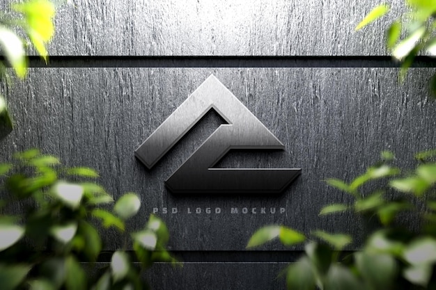 Realistic 3d silver logo mockup 3d logo mockup on wall background