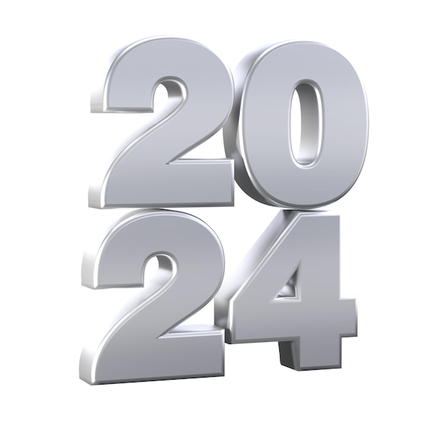 Realistic 3D silver numbers 2024 isolated transparent png New Year and Merry Christmas holidays