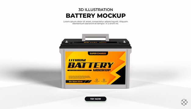 Realistic 3d Single car battery mockup front view