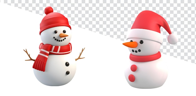 Realistic 3D snowman set Perfect for Merry Christmas and Happy New Year