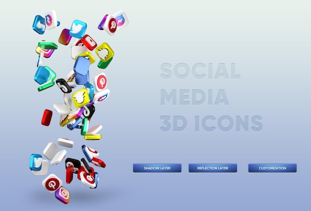 PSD realistic 3d social media icons rendering