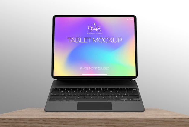 Реалистичный макет 3d-планшета с шаблоном клавиатуры для брендинга и цифровых презентаций