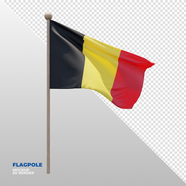 PSD realistic 3d textured flagpole flag of belgium