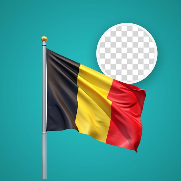 PSD realistic 3d textured flagpole flag of belgium