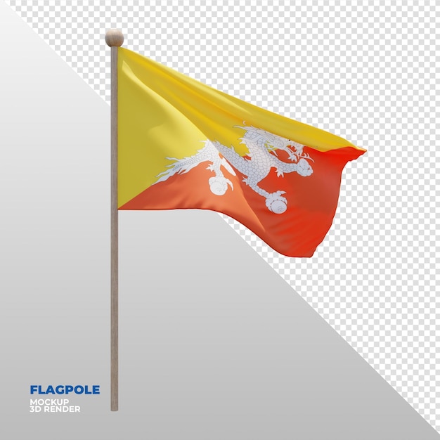 PSD realistic 3d textured flagpole flag of bhutan