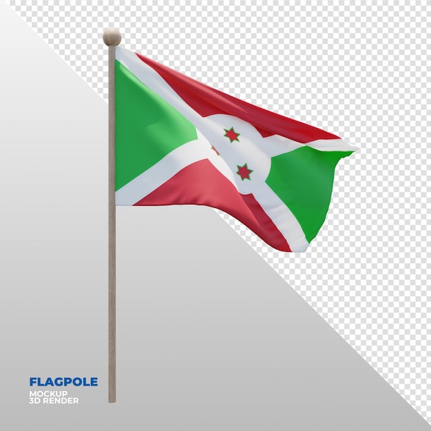 Realistic 3d textured flagpole flag of Burundi