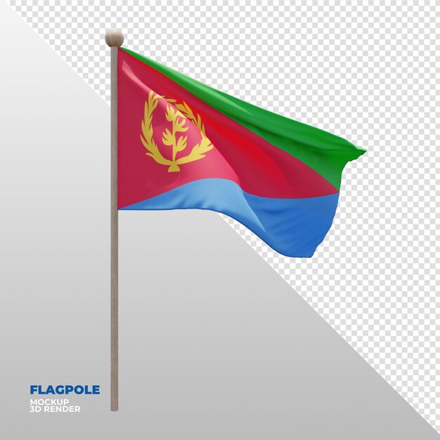 PSD realistic 3d textured flagpole flag of eritrea