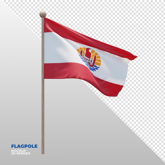 PSD realistic 3d textured flagpole flag of french polynesia