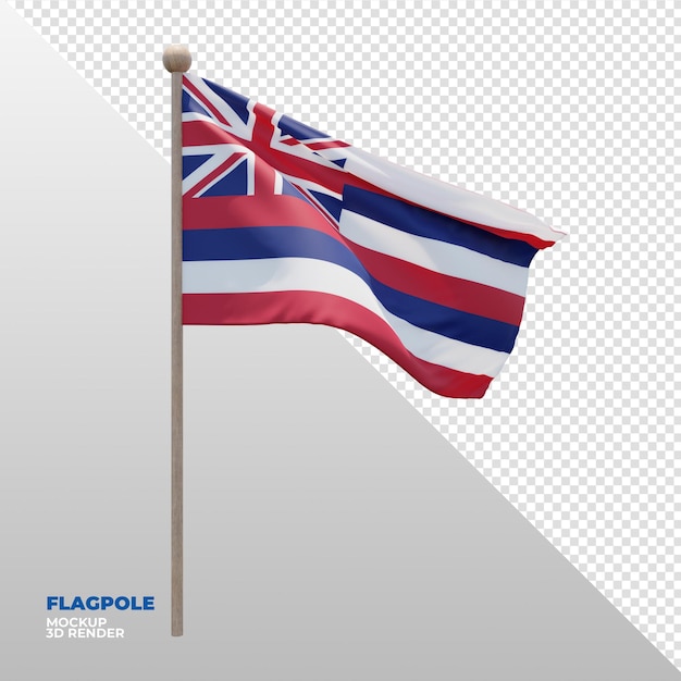 PSD realistic 3d textured flagpole flag of hawaii