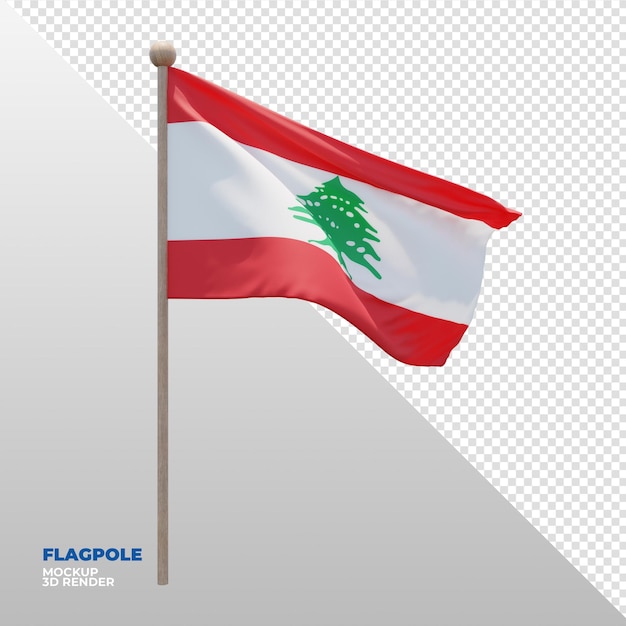 PSD realistic 3d textured flagpole flag of lebanon