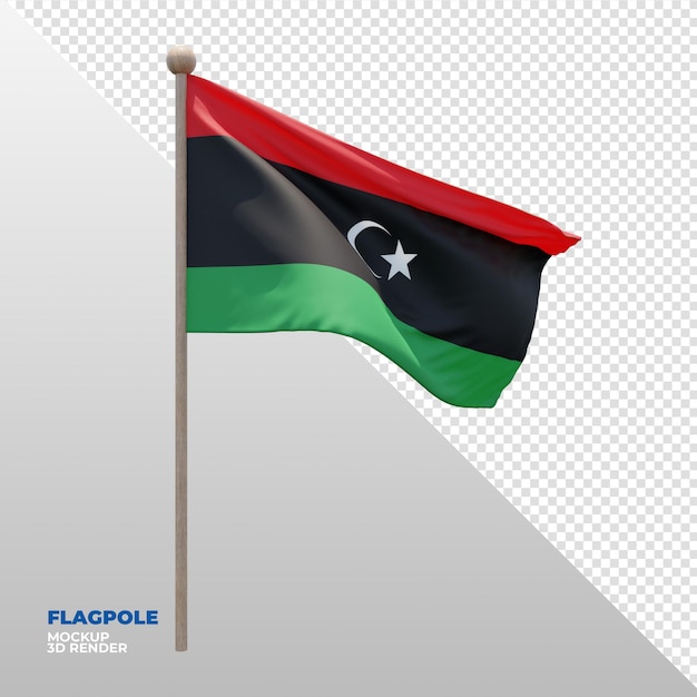 PSD realistic 3d textured flagpole flag of libya