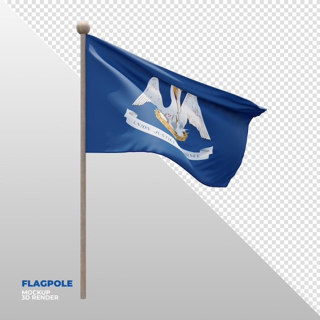 Realistic 3d textured flagpole flag of Louisiana