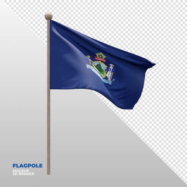 Realistic 3d textured flagpole flag of maine