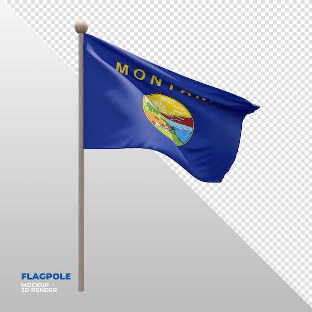 Realistic 3d textured flagpole flag of montana