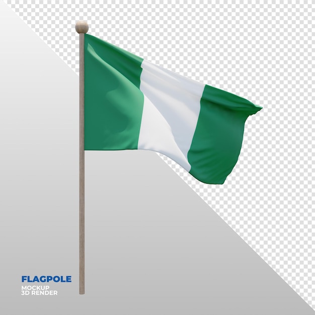 PSD realistic 3d textured flagpole flag of nigeria