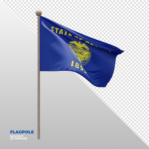 Realistic 3d textured flagpole flag of oregon