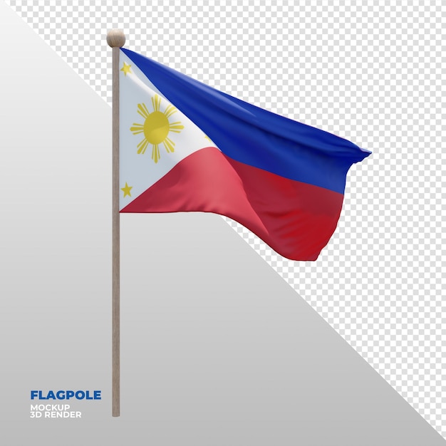 Realistic 3d textured flagpole flag of philippines