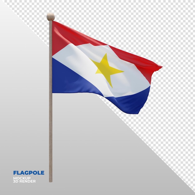 Realistic 3d textured flagpole flag of Saba