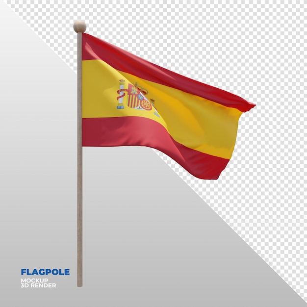 PSD realistic 3d textured flagpole flag of spain